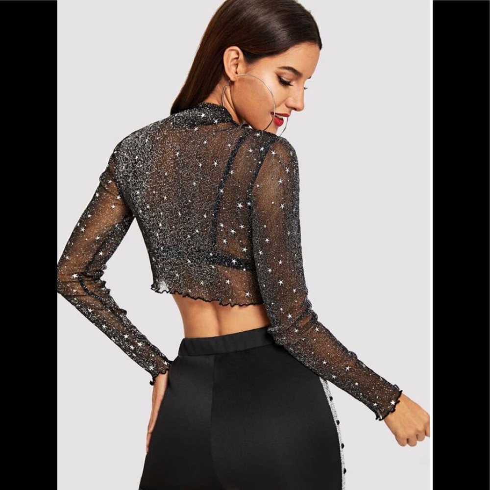 Lettuce Edge Star Glitter Sheer Crop Top - Picture 2 of 6